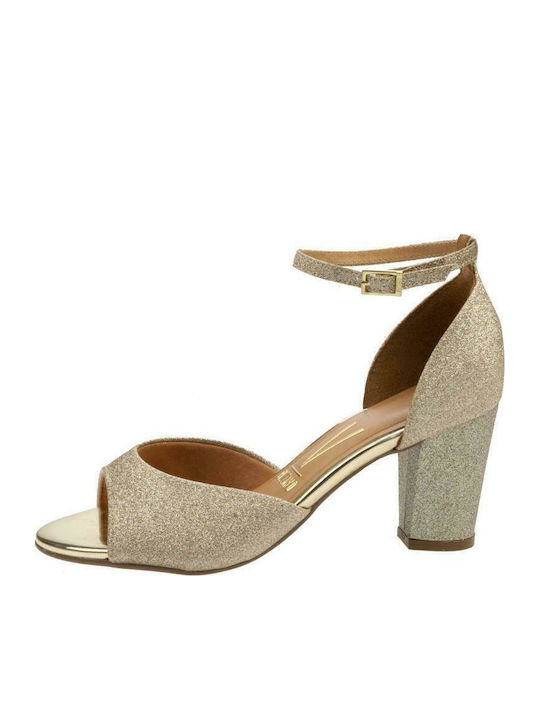 Leder Sandalen mit Strass Gold