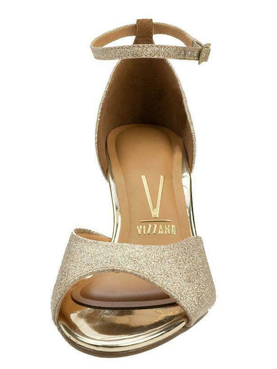Leder Sandalen mit Strass Gold
