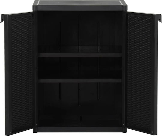 Double-leaf Polypropylene Outdoor Storage Cabinet with 2 Shelves Black 65x45x88 cm