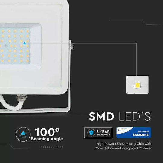 V-TAC Στεγανός Προβολέας LED 50W Φυσικό Λευκό 4000K IP65