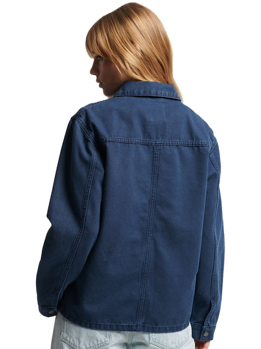 Superdry Vintage Chore Scurt Jachetă de femei Puffer pentru primăvară/toamnă Albastru marin