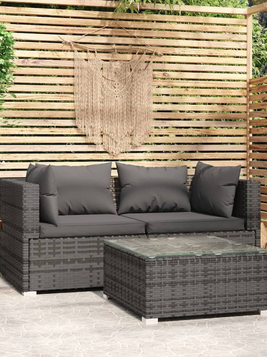 Set Lounge for Small Outdoor Spaces Grey with Pillows 3pcs