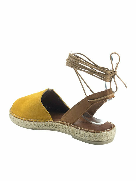 Leder Flache Sandalen für Damen in Gelb Farbe