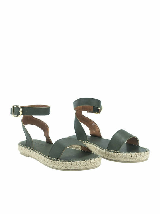 Leder Flache Sandalen für Damen mit Riemen Olive