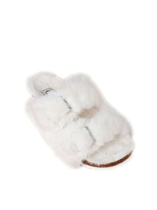Buffalo Slippers with Fur White