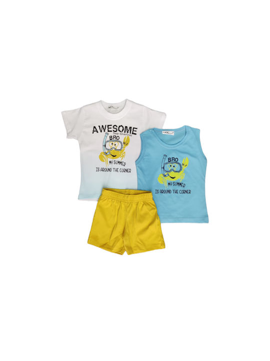 Nek Kids Wear Kids Set with Shorts Summer 3pcs Multicolour