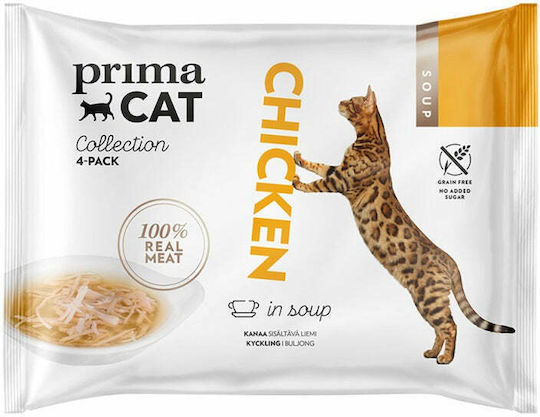 Prima Cat Soup Wet Food for Adult Cats in Pouches with Chicken Grain-Free 4x40gr