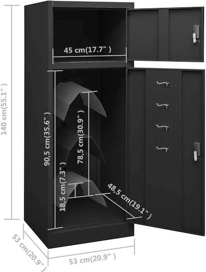 Double Door Wardrobe Metallic with Divider & 2 Shelves Charcoal 53x53x140cm