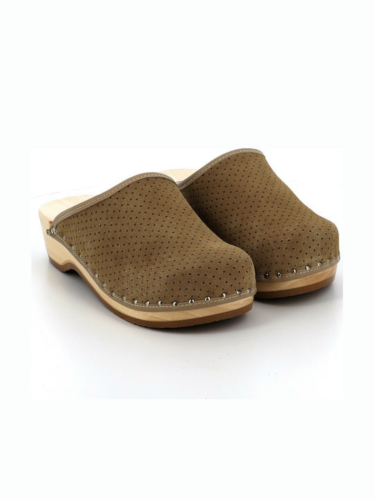 Berkemann Toeffler Women's Leather Anatomic Clogs Beige