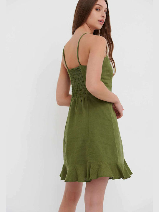 Funky Buddha Summer Mini Dress with Ruffle Khaki