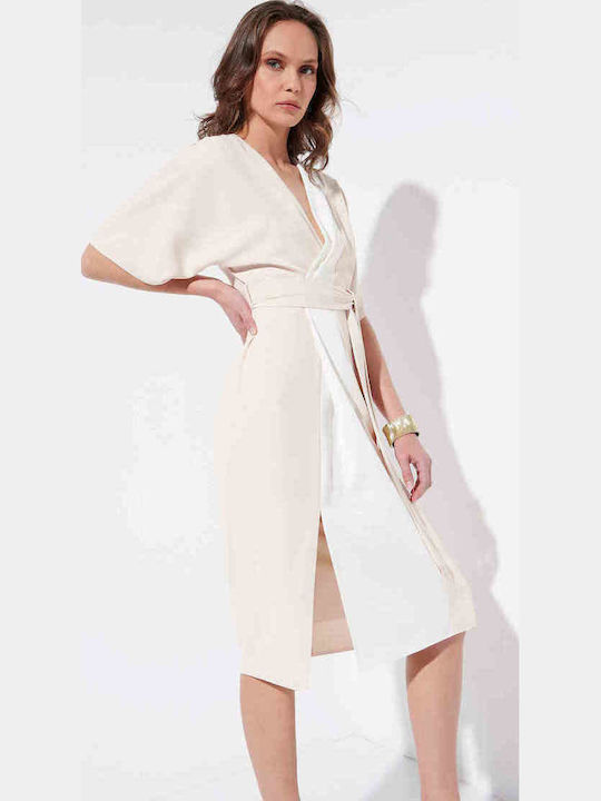 Sommer Midi Damenkleid Wickel Beiges