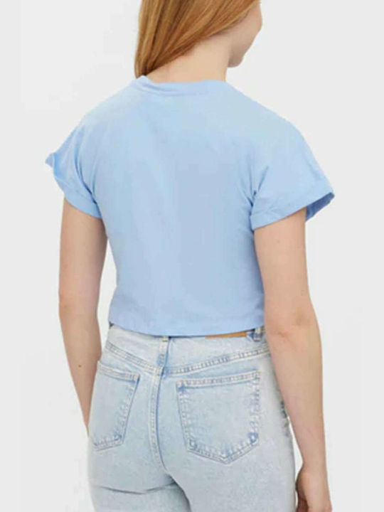 Vero Moda Damen Sommer Crop Top Baumwolle Kurzarm Hellblau