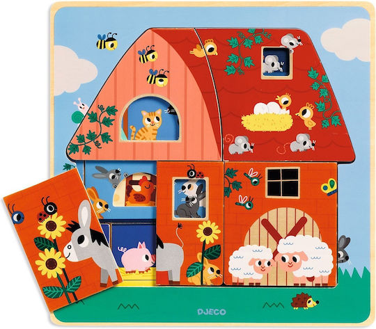 Ξύλινο Παιδικό Puzzle Σφηνώματα Chez Moo για 2+ Ετών 12pcs Djeco