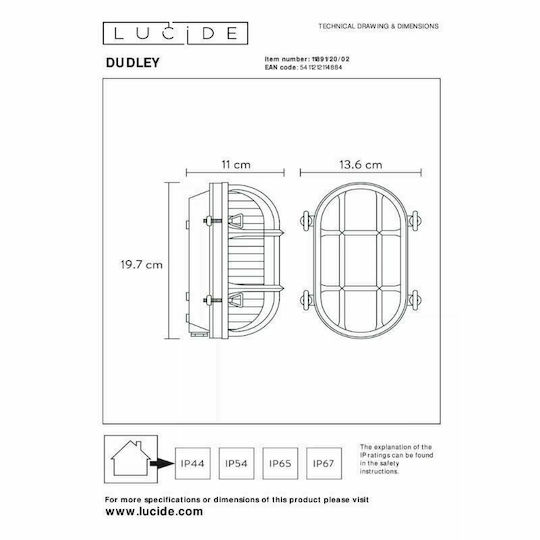 Lucide Lightning Dudley Lumină de exterior montată pe perete E27 IP44
