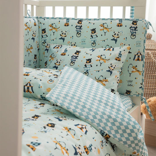 Vesta Home Сет Бебешка Долен Калъф с Калъфка за Възглавница Circus Тюркоазен 120x160см.
