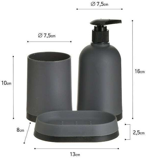 Click Plastic Bathroom Accessory Set Gray 3pcs