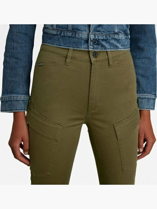 Damen Hoch tailliert Stoff Cargo Hose in Enger Passform Khaki