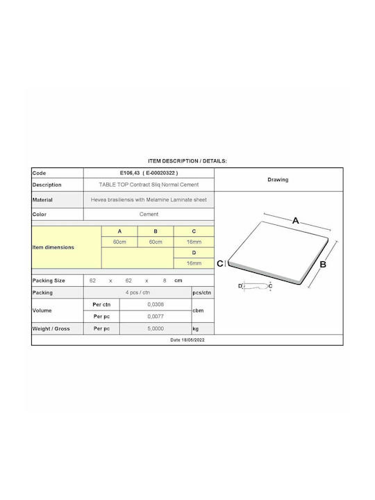 Woodwell Contract Sliq Square Chipboard Table Surface Gray 60x60cm