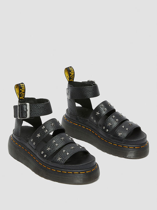 Clarissa II Quad Δερμάτινα Γυναικεία Σανδάλια Flatforms Μαύρα