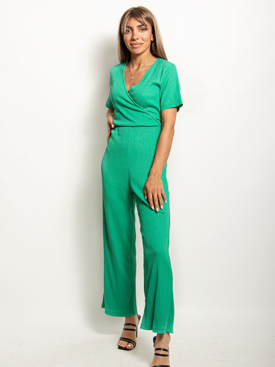Green Ribbed Wrap One-piece Jumpsuit