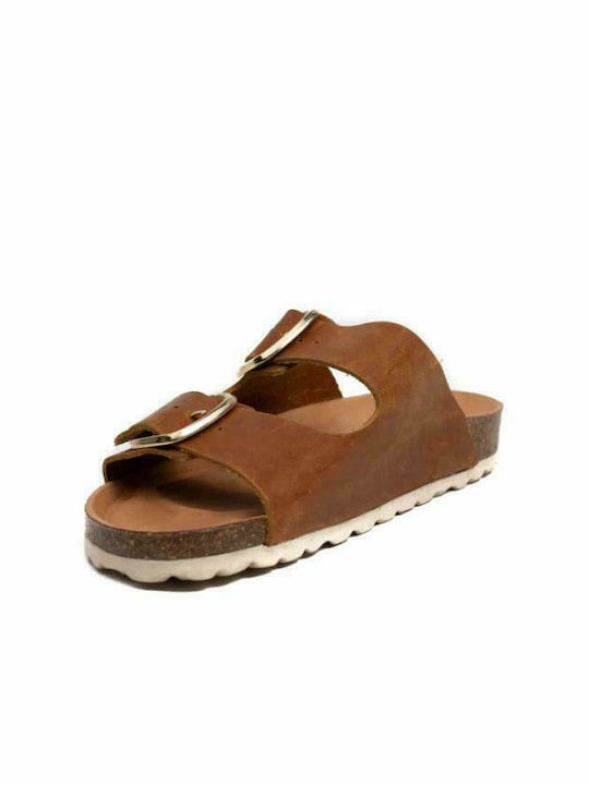 Favela Damen Flache Sandalen in Tabac Braun Farbe