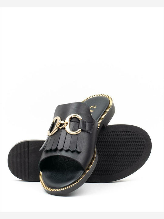 Venus Leather Women's Flat Sandals in Black Color