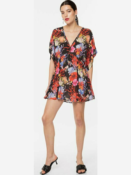 Desigual Angelina Γυναικείο Κοντό Φόρεμα Παραλίας Μαύρο
