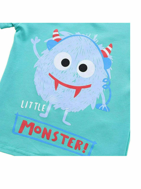 Poulain Baby Set Bluse/Shorts "Little Monster" Türkis/Blau