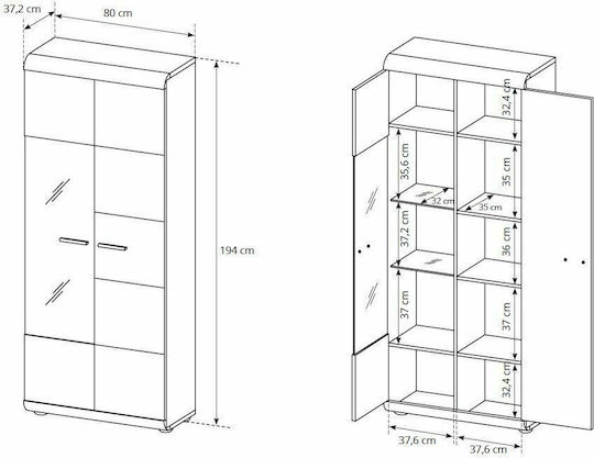 Living Room TV Unit Beige with Showcase and Lighting L218xW54xH194cm