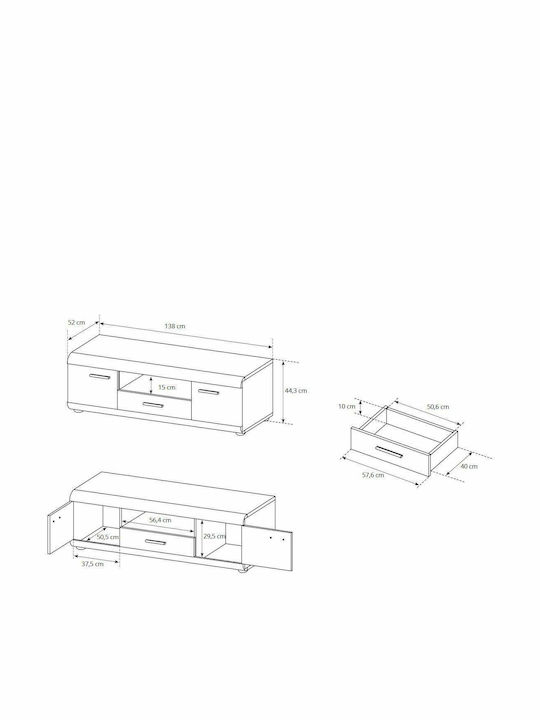 Living Room TV Unit with Showcase & Lighting Beige L218xW54xH194cm