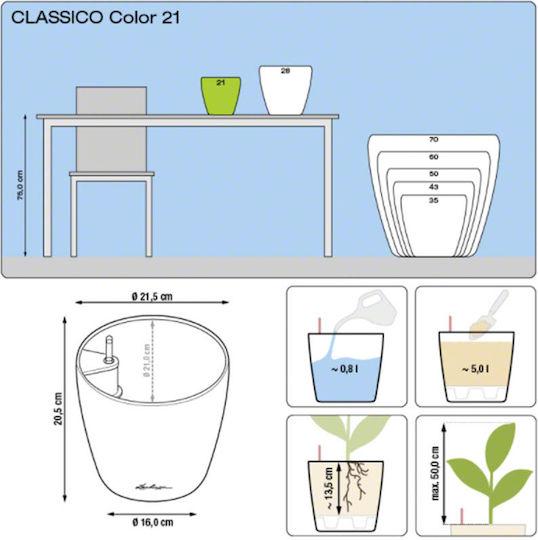 Lechuza Classico Self-watering Pot Plastic 21.5x21.5x20cm.