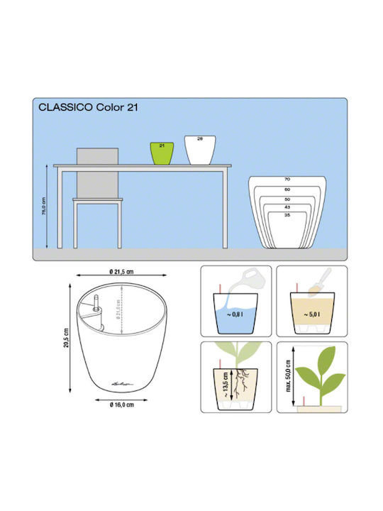 Lechuza Classico Auto-udare Ghiveci Plastic Slate 21.5x21.5x20cm.