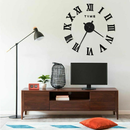 vidaXL 3D Wanduhr Aufkleber Kunststoff Schwarz Ø100cm