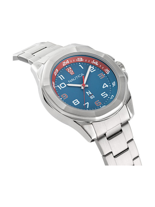 Nautica Ανδρικό Ρολόι 46mm Μπαταρίας με Ασημί Μεταλλικό Μπρασελέ