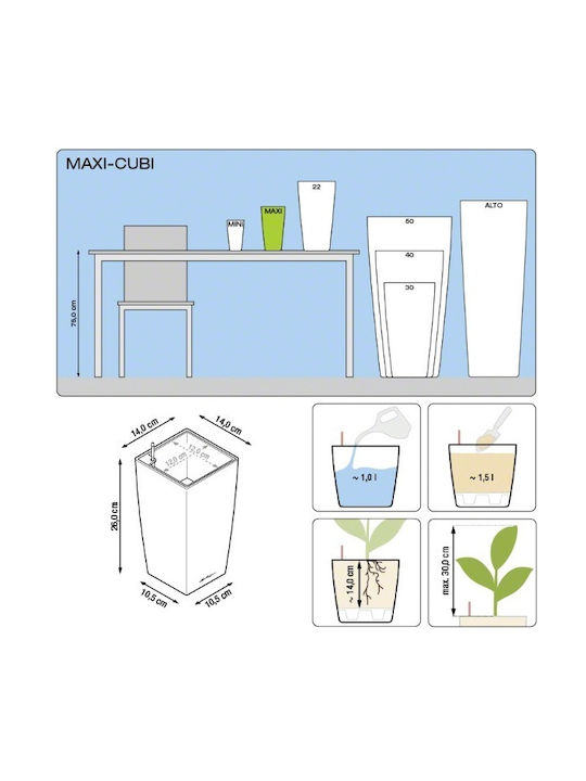 Lechuza Maxi Cubi Self-watering Pot Plastic Lila 14x14x26cm.