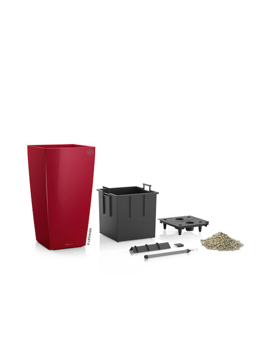 Lechuza Cubico Premium Self-watering Pot Plastic Scarlet Red High-Gloss 40x40x75cm.