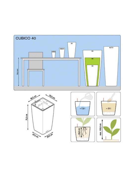 Lechuza Cubico Premium Self-watering Pot Plastic Scarlet Red High-Gloss 40x40x75cm.