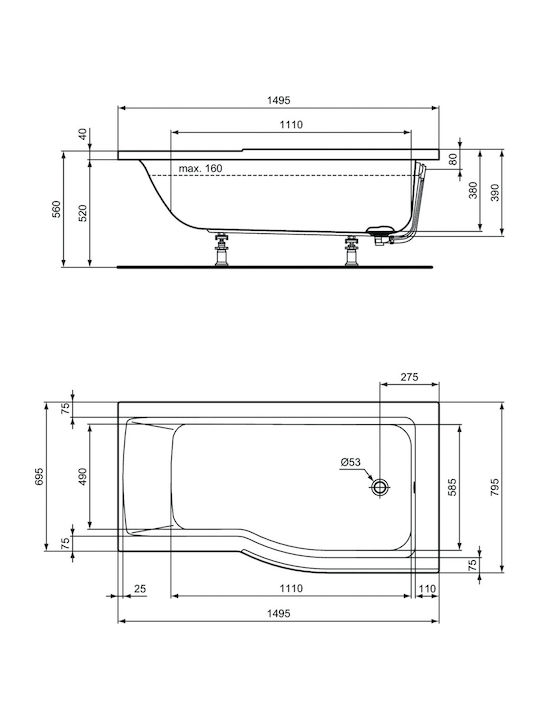 Ideal Standard Connect Air Cadă de baie colț cu montaj dreapta Acrilic 149.5x79.5cm