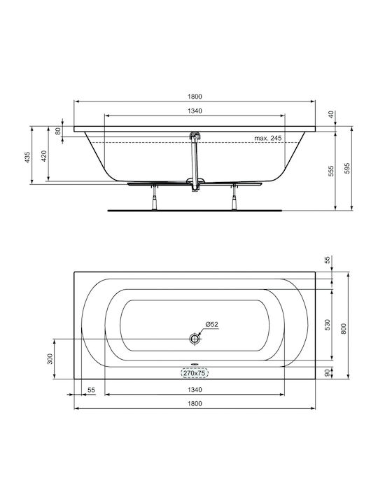 Ideal Standard Simplicity Acrylic Freestanding Bathtub 180x80cm