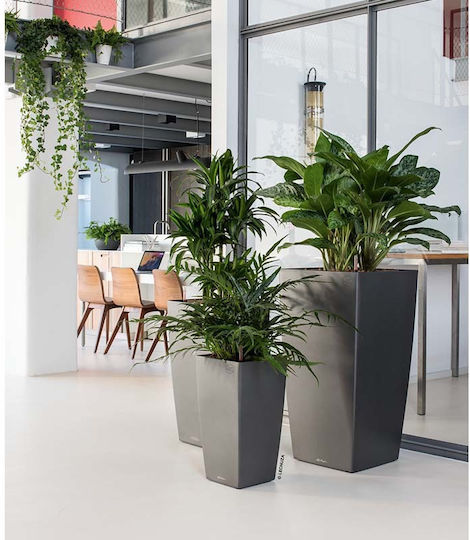 Lechuza Cubico Premium Αυτοποτιζόμενη Γλάστρα Πλαστική Charcoal Metallic 39.5x39.5x75.5εκ.