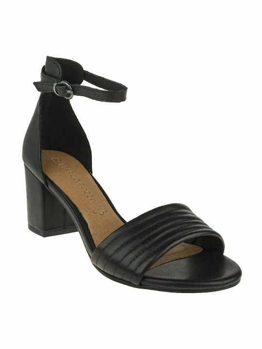 Marco Tozzi Leather Women's Sandals with Ankle Strap Black