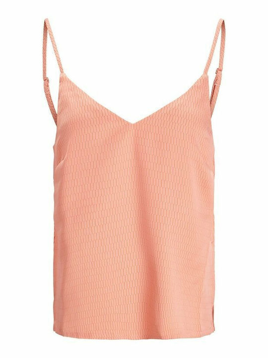 Women's Summer Blouse Satin with Straps & V Neckline Pink