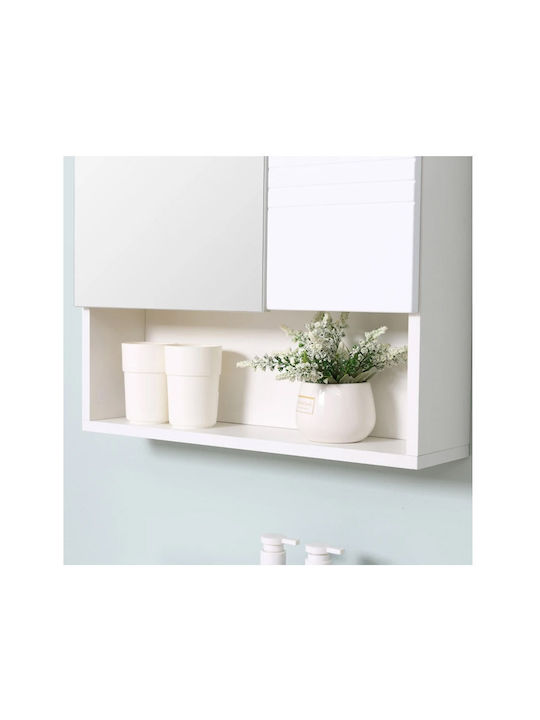 Kleankin 834-369 Oglindă de Baie Pătrată din MDF cu Raft & Dulap 54x55cm Alb