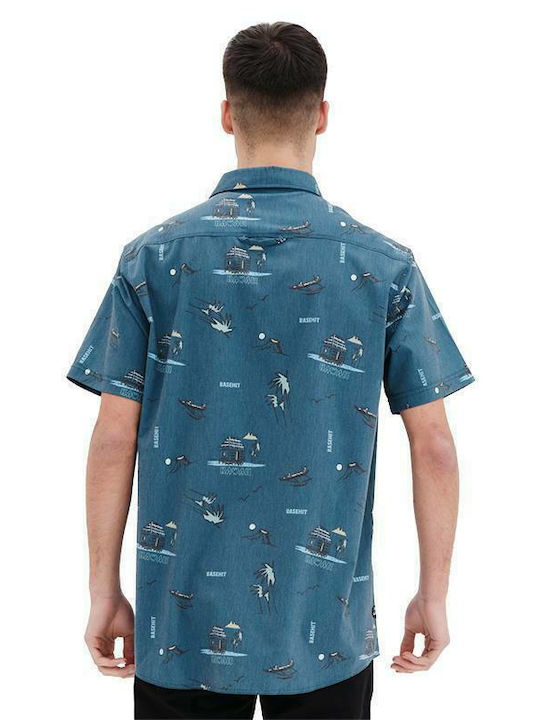 Basehit Men's Shirt Short Sleeve Floral Midnight Blue