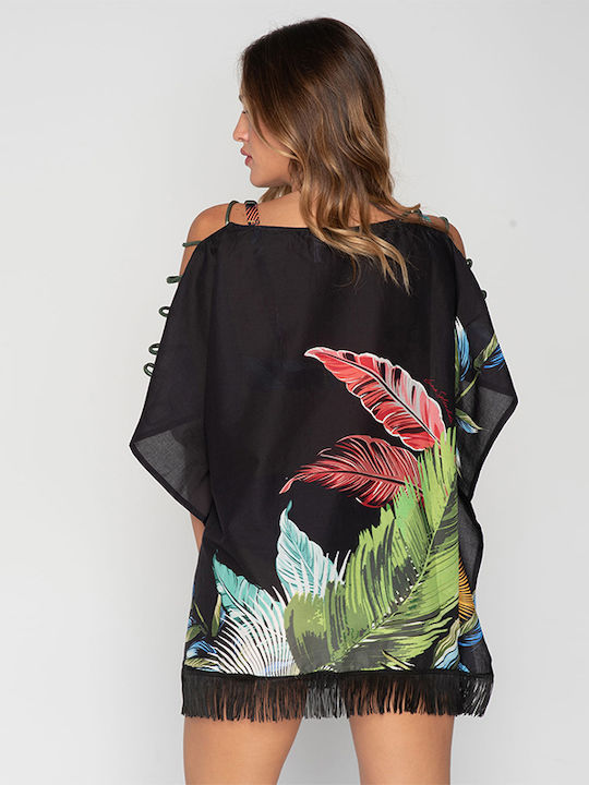 Luna Eden Feminin Scurt Caftan de Plajă Negru