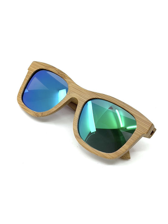Legend Accessories Sunglasses with Brown Wooden Frame and Blue Polarized Lens LGD-WS-505
