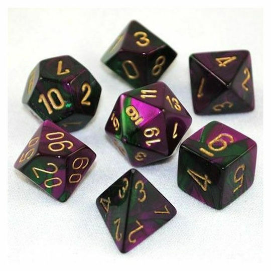 Chessex Dungeons & Dragons Gemini Polyhedral Dice Green/Purple/Gold 7pcs 26434