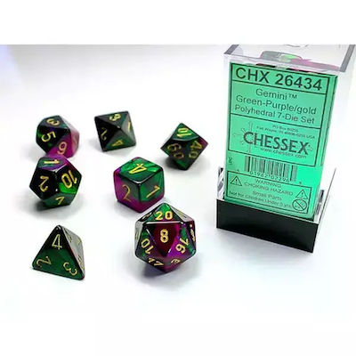 Chessex Gemini Polyhedral Dice Green/Purple/Gold 7pcs 26434