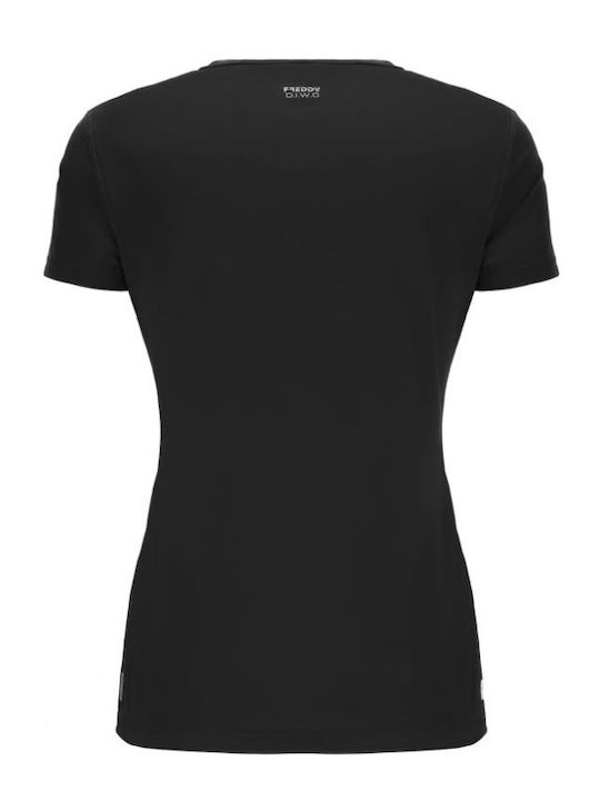 Freddy Women's Athletic Blouse Short Sleeve with V Neckline Black