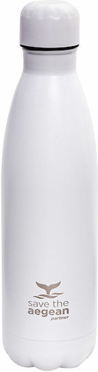 Estia Travel Flask Lite Save the Aegean Recyclable Bottle Thermos Stainless Steel BPA Free 500ml Matte White